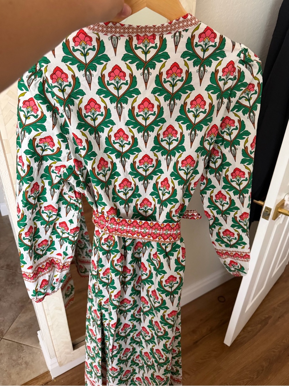 Boden Carry Cotton Midi Green & White Floral Tie-Waist Cottagecore Dress - Picture 11 of 14